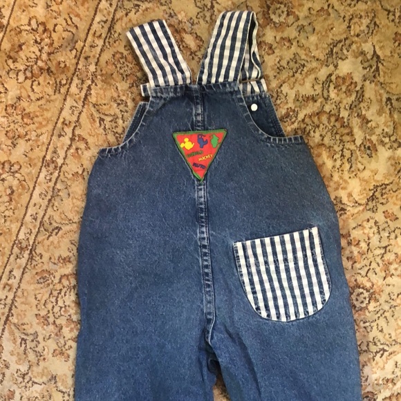 VINTAGE Euro Disney size 18 Month Denim Overalls Patches & Plaid Inserts UNISEX - Picture 3 of 16